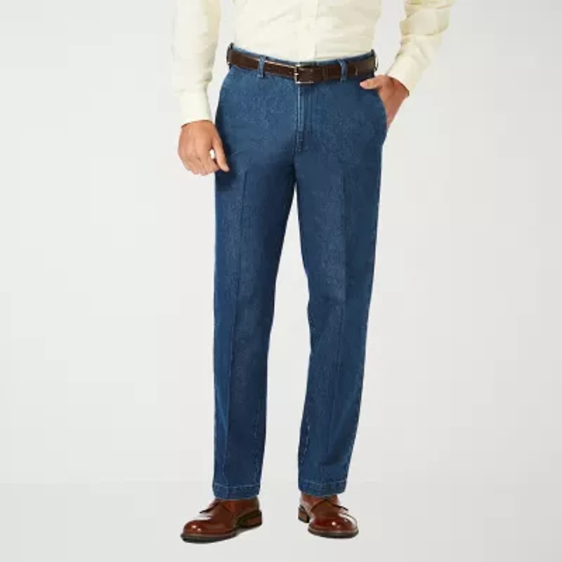 Haggar Stretch Denim Mens Classic Fit Flat Front Pant