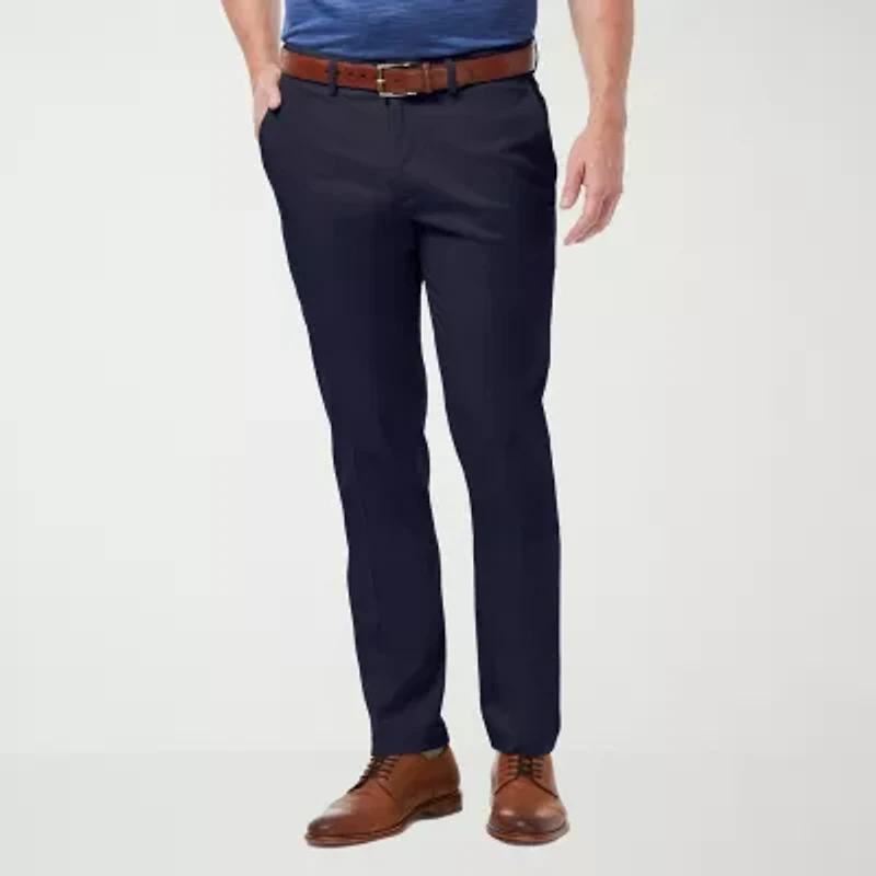 Haggar Premium No Iron Khaki Mens Comfort Waistband Slim Fit Flat Front Pant