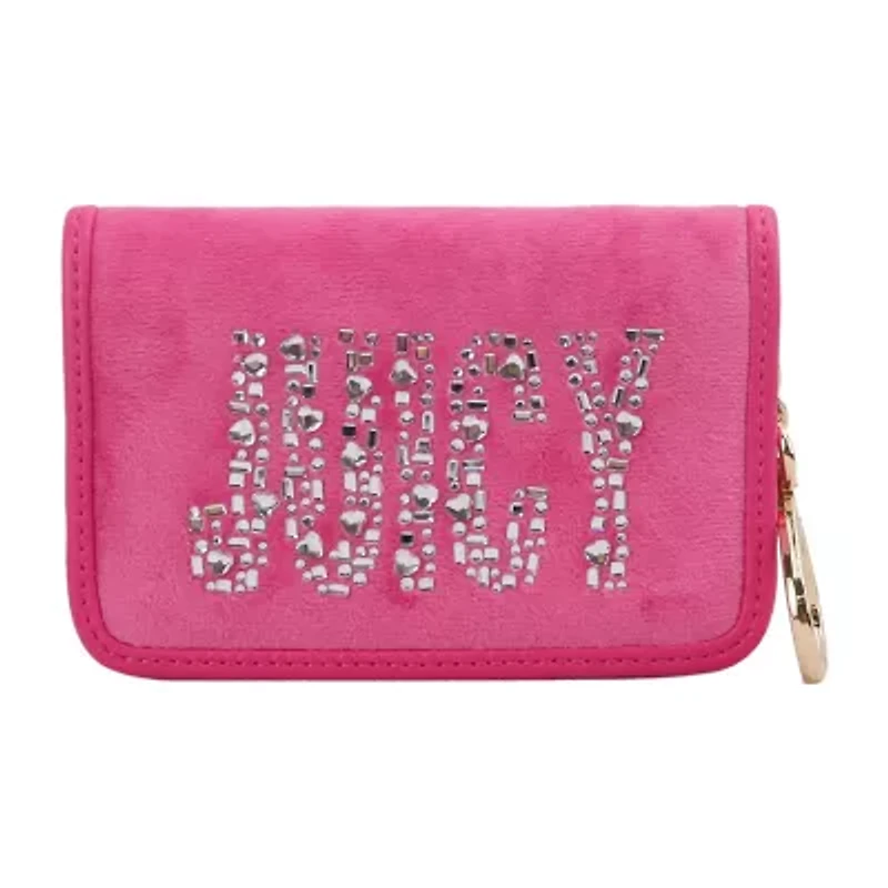 Juicy By Juicy Couture Shine Bright Velour Simple Velour Single Fold Womens Flip Fold Wallet