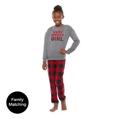 North Pole Trading Co. Very Merry Little & Big Kid Girls Crew Neck Long Sleeve 2-pc. Matching Family Pajama Sets