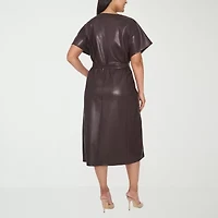 Sam And Jess Womens Short Sleeve Midi Plus Fit + Flare Dress