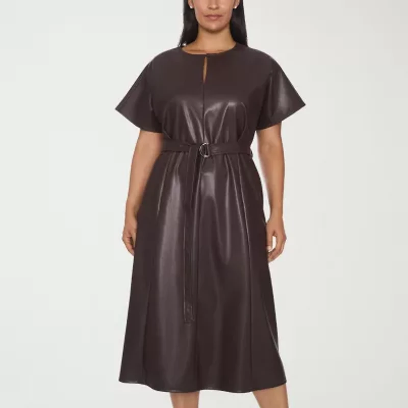 Sam And Jess Womens Short Sleeve Midi Plus Fit + Flare Dress