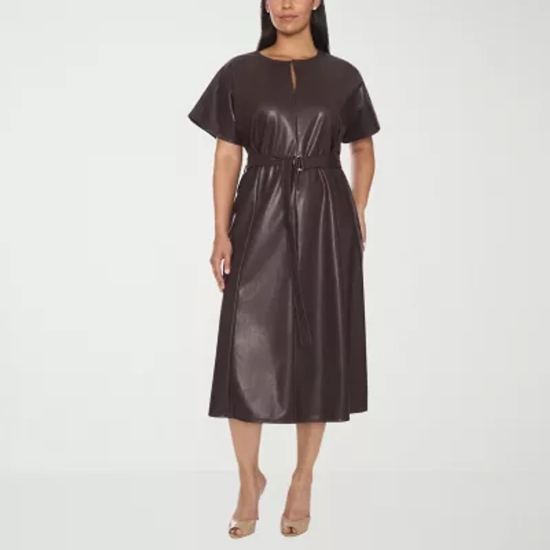 Sam And Jess Womens Short Sleeve Midi Plus Fit + Flare Dress