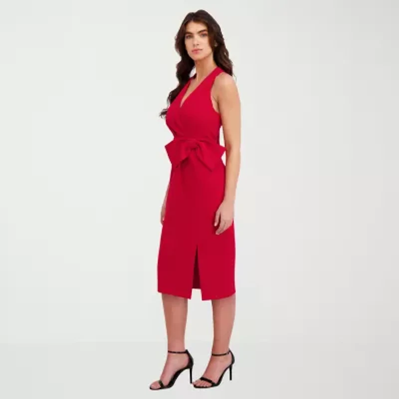 Clover And Sloane Womens Sleeveless Midi Sheath Dress