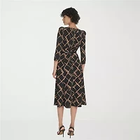 Marc New York Womens 3/4 Sleeve Abstract Midi Fit + Flare Dress