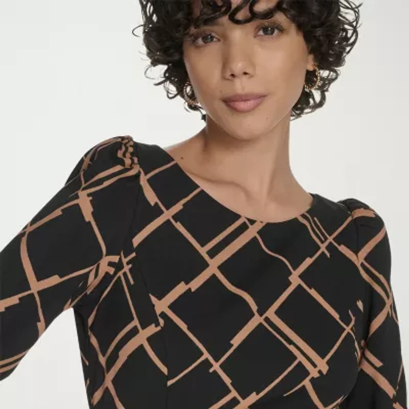 Marc New York Womens 3/4 Sleeve Abstract Midi Fit + Flare Dress