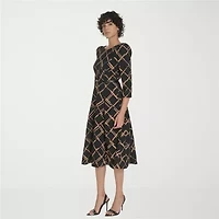 Marc New York Womens 3/4 Sleeve Abstract Midi Fit + Flare Dress