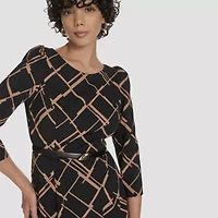 Marc New York Womens 3/4 Sleeve Abstract Midi Fit + Flare Dress