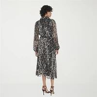 Marc New York Womens Long Sleeve Animal Midi Fit + Flare Dress