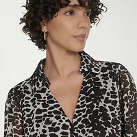 Marc New York Womens Long Sleeve Animal Midi Fit + Flare Dress