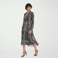 Marc New York Womens Long Sleeve Animal Midi Fit + Flare Dress