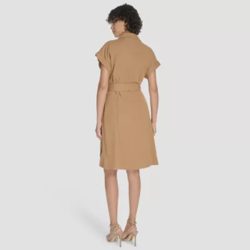 Marc New York Womens Belted Short Sleeve Sheath Dress
