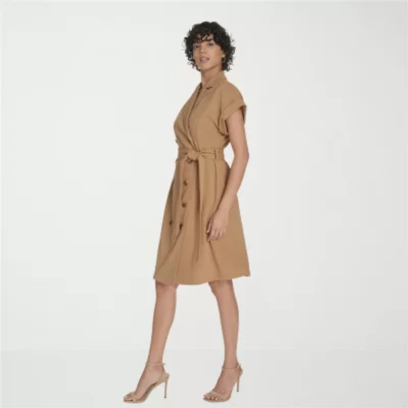 Marc New York Womens Belted Short Sleeve Sheath Dress
