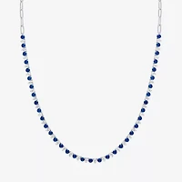Womens Blue Sapphire Sterling Silver 16 Inch Tennis Necklace