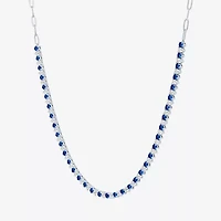 Womens Blue Sapphire Sterling Silver 16 Inch Tennis Necklace