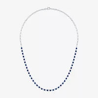 Womens Blue Sapphire Sterling Silver 16 Inch Tennis Necklace