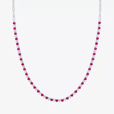 Womens Red Ruby Sterling Silver 18 Inch Tennis Necklace
