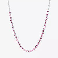 Womens Red Ruby Sterling Silver 18 Inch Tennis Necklace