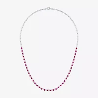 Womens Red Ruby Sterling Silver 18 Inch Tennis Necklace