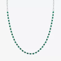 Womens Green Emerald Sterling Silver 18 Inch Tennis Necklace
