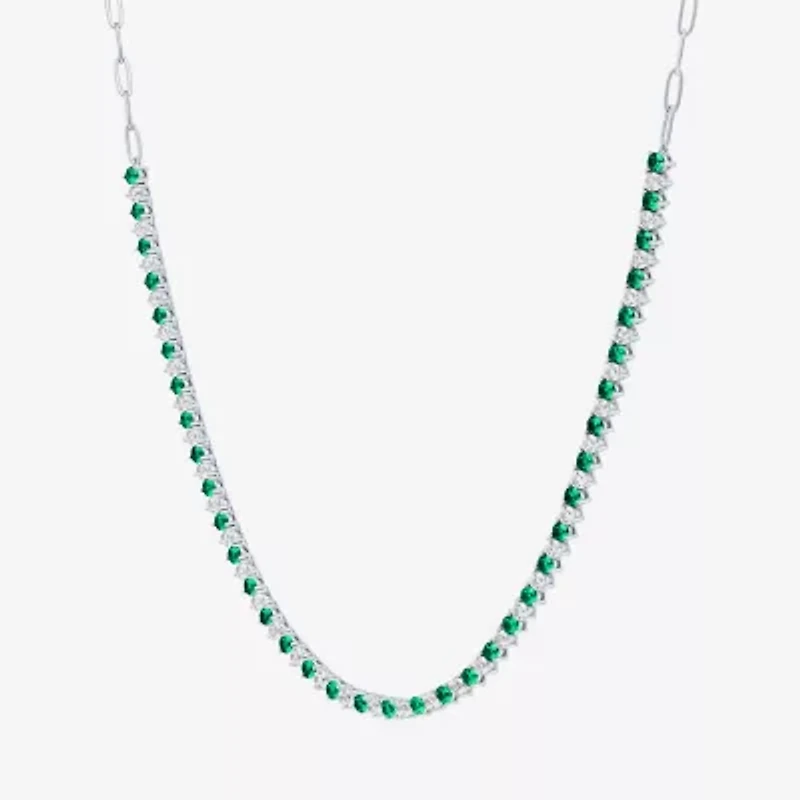 Gemstone Sterling Silver 18 Inch Tennis Necklace