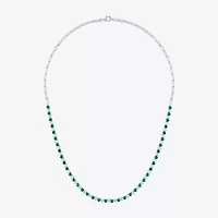Womens Green Emerald Sterling Silver 18 Inch Tennis Necklace