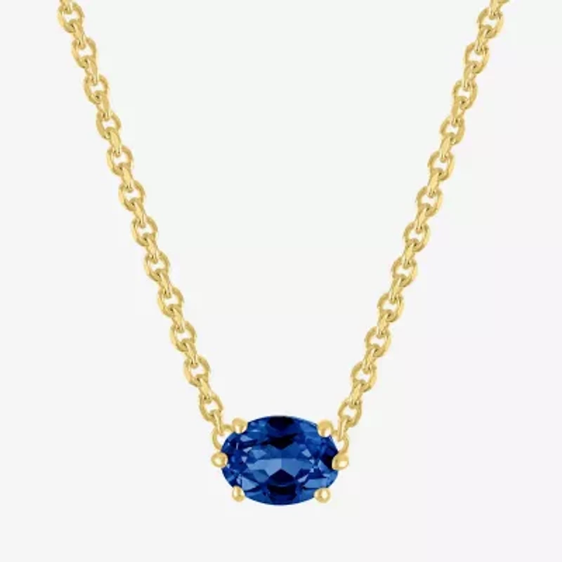 Womens Lab Created Blue Sapphire 14K Gold Over Silver Oval 16 Inch Pendant Necklace
