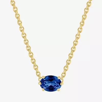 Womens Lab Created Blue Sapphire 14K Gold Over Silver Oval 16 Inch Pendant Necklace
