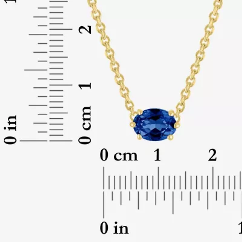 Womens Lab Created Blue Sapphire 14K Gold Over Silver Oval 16 Inch Pendant Necklace