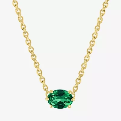 Womens Lab Created Green Emerald 14K Gold Over Silver Oval 16 Inch Pendant Necklace