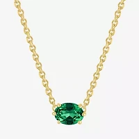 Womens Lab Created Green Emerald 14K Gold Over Silver Oval 16 Inch Pendant Necklace