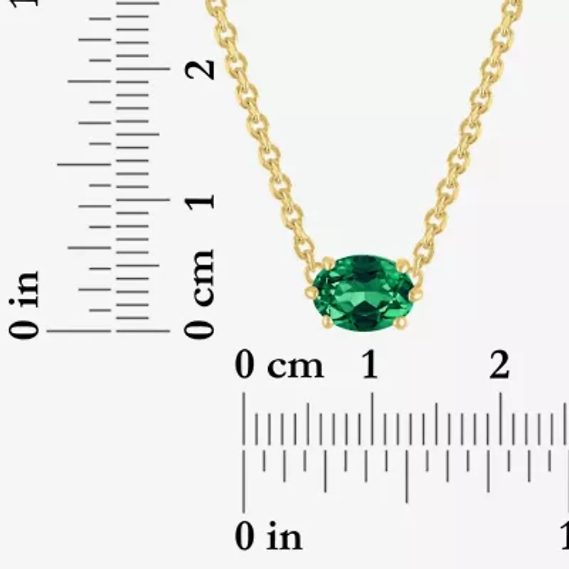 Womens Lab Created Green Emerald 14K Gold Over Silver Oval 16 Inch Pendant Necklace