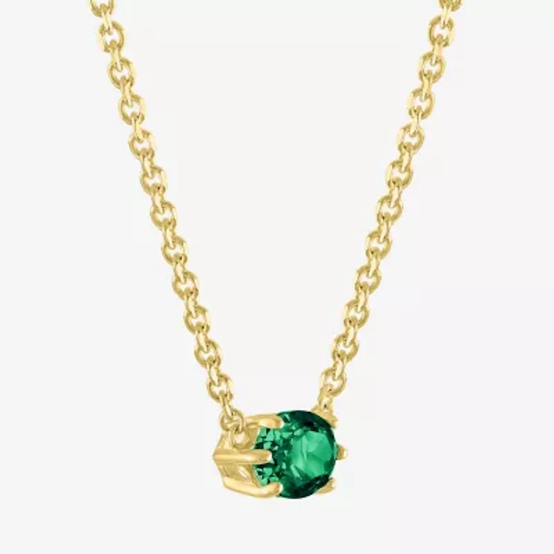 Womens Lab Created Green Emerald 14K Gold Over Silver Oval 16 Inch Pendant Necklace