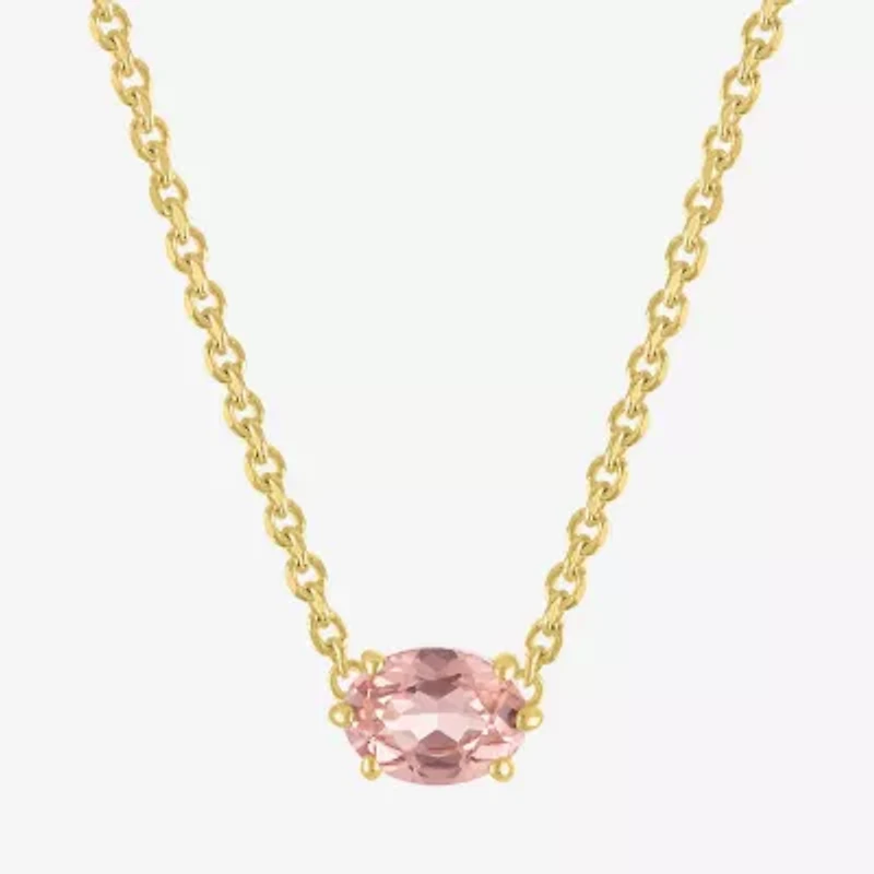 Womens Lab Created Champagne Sapphire 14K Gold Over Silver Oval 16 Inch Pendant Necklace