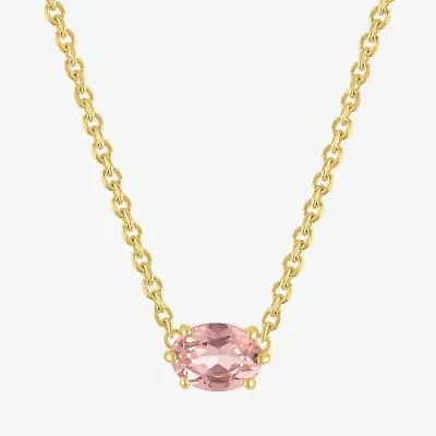 Womens Lab Created Champagne Sapphire 14K Gold Over Silver Oval 16 Inch Pendant Necklace