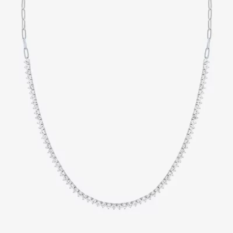 Womens White Sapphire Sterling Silver 16 Inch Tennis Necklace