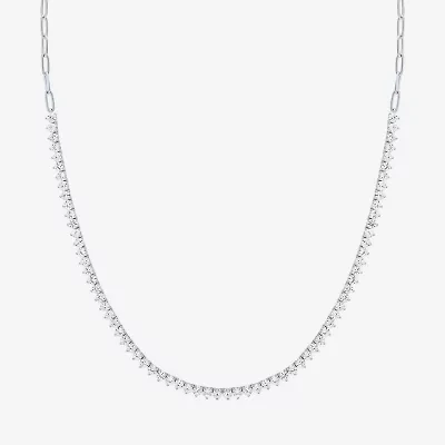 Womens White Sapphire Sterling Silver 16 Inch Tennis Necklace