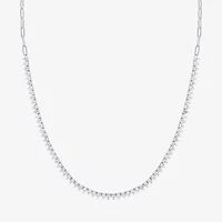 Womens White Sapphire Sterling Silver 16 Inch Tennis Necklace