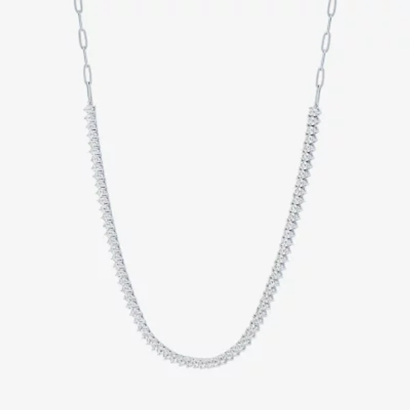 Womens White Sapphire Sterling Silver 16 Inch Tennis Necklace