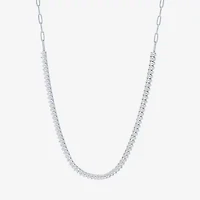 Womens White Sapphire Sterling Silver 16 Inch Tennis Necklace