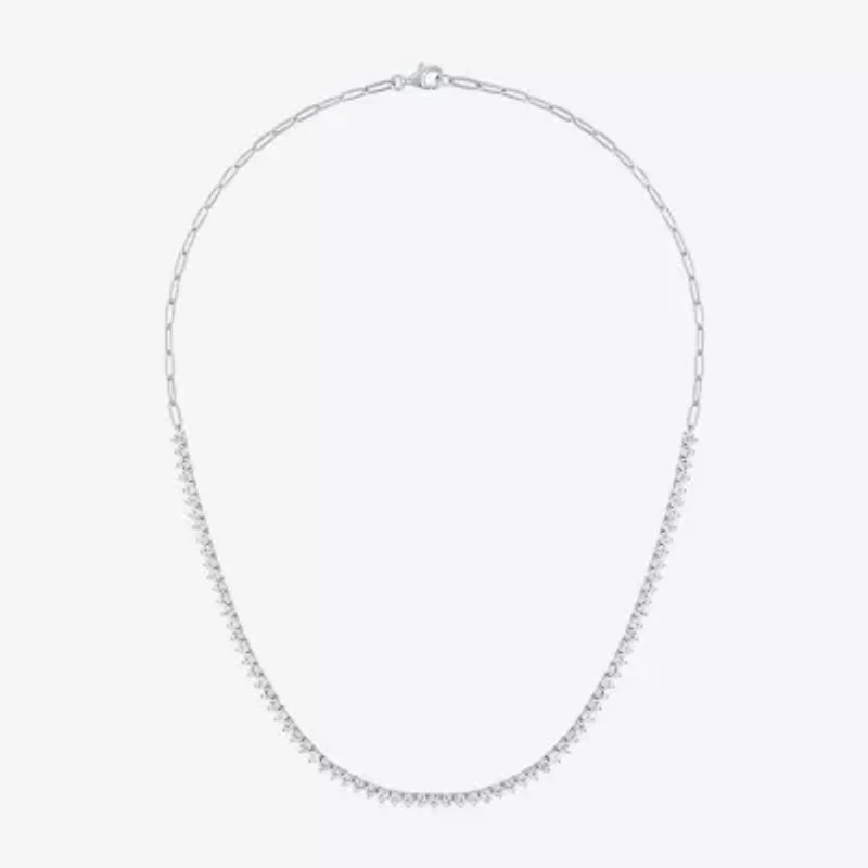 Womens White Sapphire Sterling Silver 16 Inch Tennis Necklace