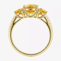 Womens Genuine Yellow Citrine 14K Gold Over Silver Cushion Side Stone Cocktail Ring