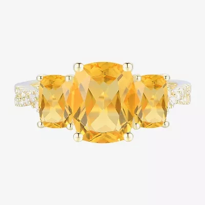 Womens Genuine Yellow Citrine 14K Gold Over Silver Cushion Side Stone Cocktail Ring