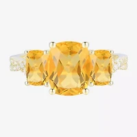 Womens Genuine Yellow Citrine 14K Gold Over Silver Cushion Side Stone Cocktail Ring
