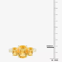 Womens Genuine Yellow Citrine 14K Gold Over Silver Cushion Side Stone Cocktail Ring