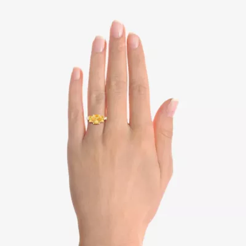Womens Genuine Yellow Citrine 14K Gold Over Silver Cushion Side Stone Cocktail Ring