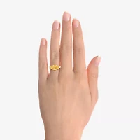Womens Genuine Yellow Citrine 14K Gold Over Silver Cushion Side Stone Cocktail Ring