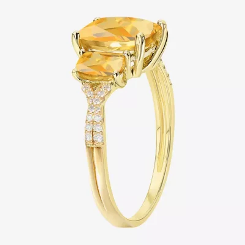 Womens Genuine Yellow Citrine 14K Gold Over Silver Cushion Side Stone Cocktail Ring