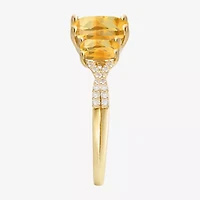 Womens Genuine Yellow Citrine 14K Gold Over Silver Cushion Side Stone Cocktail Ring