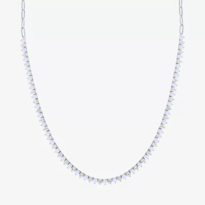 Womens White Opal Sterling Silver 16 Inch Tennis Necklace